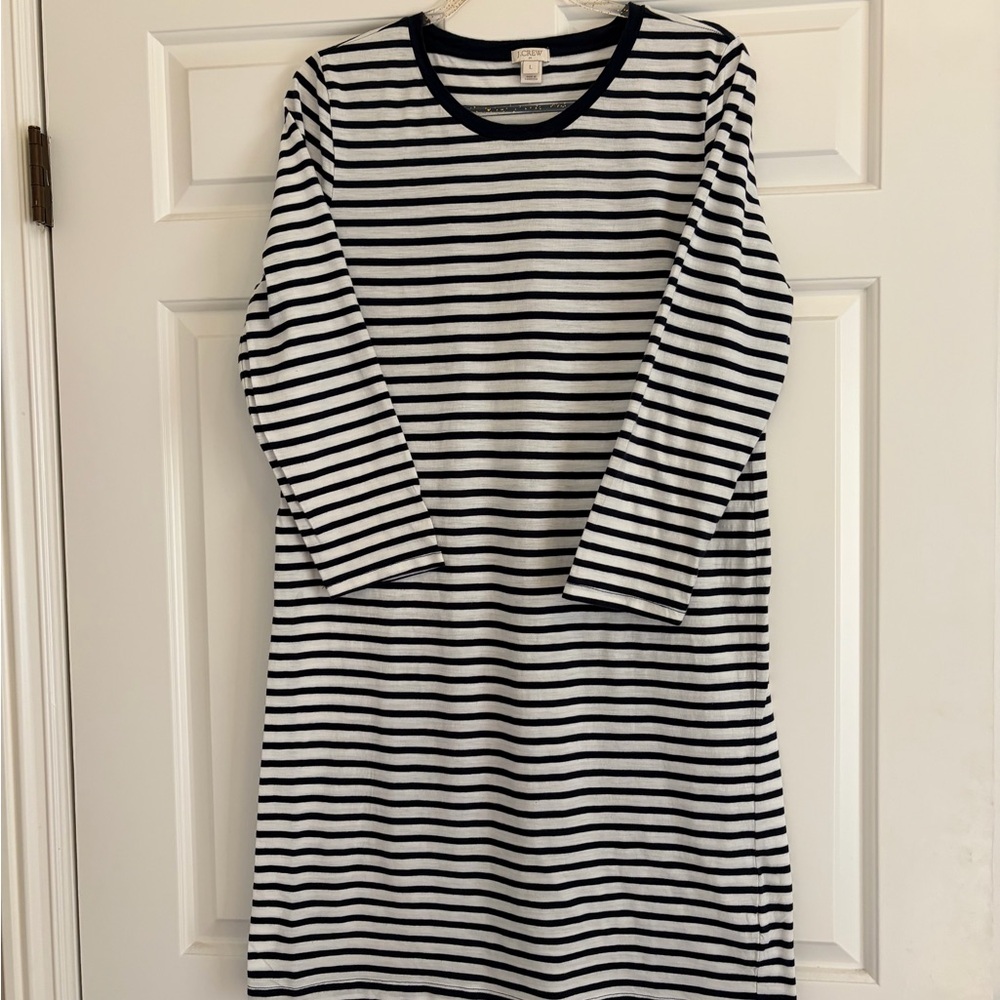 J. Crew Cotton Striped Long-Sleeve Midi Dress - Black & White - Picture 2 of 5